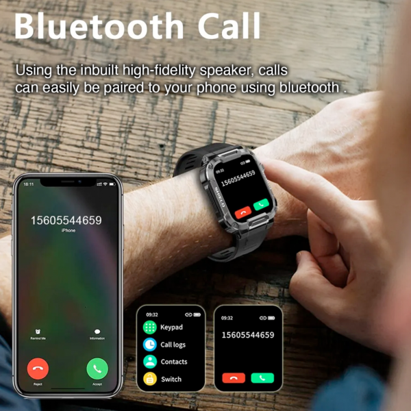 Smart Watch for Men Android and iOS Compatible 1.85" Touch Screen IP68 Waterproof